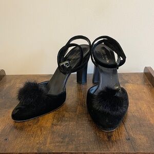 Kate Spade Black Heels with Fur Detail